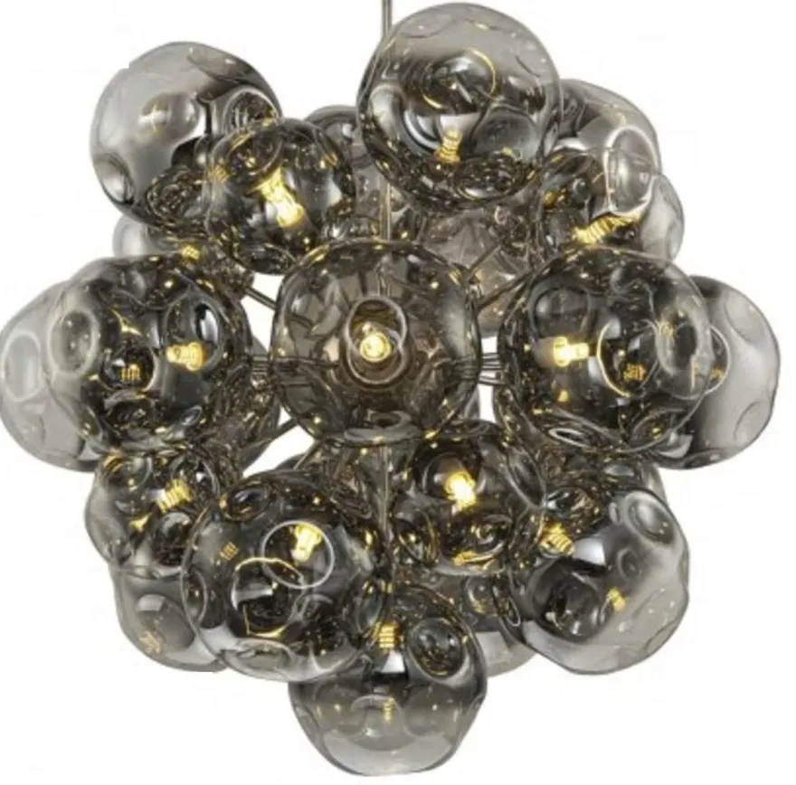 Casa Padrino Luxus Hängeleuchte Rauchglas / Silber Ø 81 x H. 76 cm - Pendelleuchte mit Glaskugeln