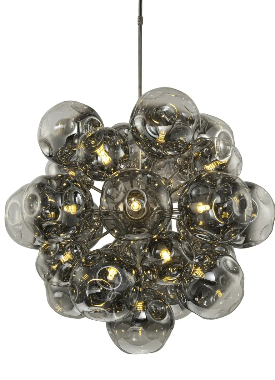 Casa Padrino Luxus Hängeleuchte Rauchglas / Silber Ø 81 x H. 76 cm - Pendelleuchte mit Glaskugeln