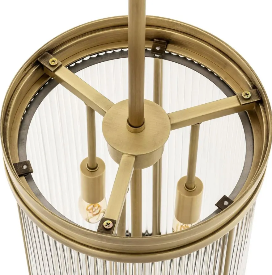 Casa Padrino Luxus Hängeleuchte Antik Messing Ø 27,5 x H. 49 cm - Hängelampe mit rundem Glas Lampenschirm - Wohnzimmer Hängeleuchte - Luxus Leuchten - Luxus Qualität