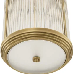 Casa Padrino Luxus Hängeleuchte Antik Messing Ø 27,5 x H. 49 cm - Hängelampe mit rundem Glas Lampenschirm - Wohnzimmer Hängeleuchte - Luxus Leuchten - Luxus Qualität