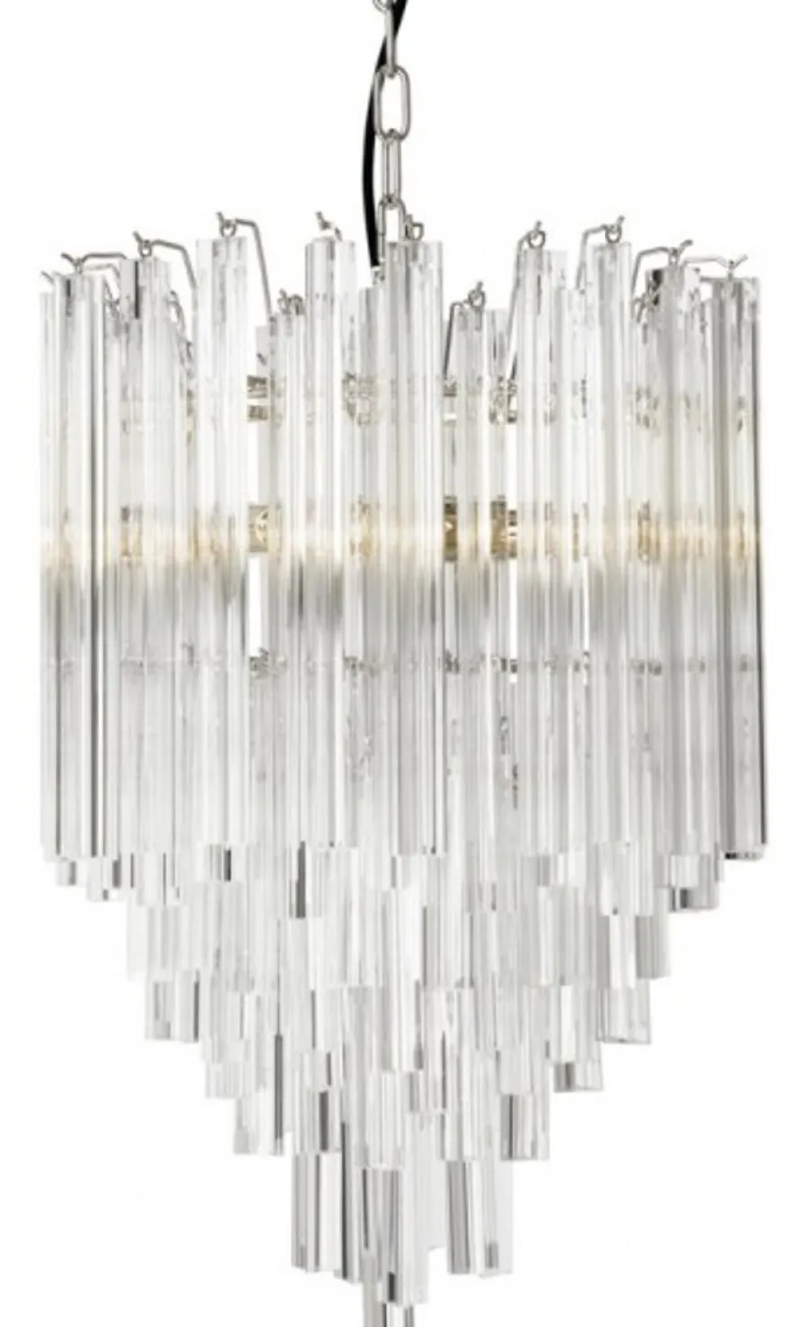 Casa Padrino Luxus Hängeleuchte im Art Deco Stil - Eiszapfen Design aus Glas und Edelstahl, Höhe 61,5 cm, Durchmesser 42 cm