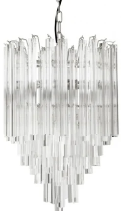 Casa Padrino Luxus Hängeleuchte im Art Deco Stil - Eiszapfen Design aus Glas und Edelstahl, Höhe 61,5 cm, Durchmesser 42 cm