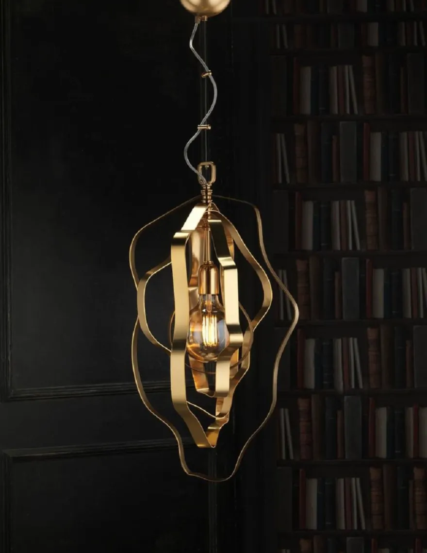 Casa Padrino Luxus Hängeleuchte Gold 34 x 34 x H. 68 cm - Höhenverstellbare Messing Hängelampe - Luxus Leuchten - Luxus Qualität