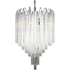 Casa Padrino Luxus Hängeleuchte Silber Ø 55 x H. 58 cm - Kristallglas Pendelleuchte mit gestuften Glasstäben