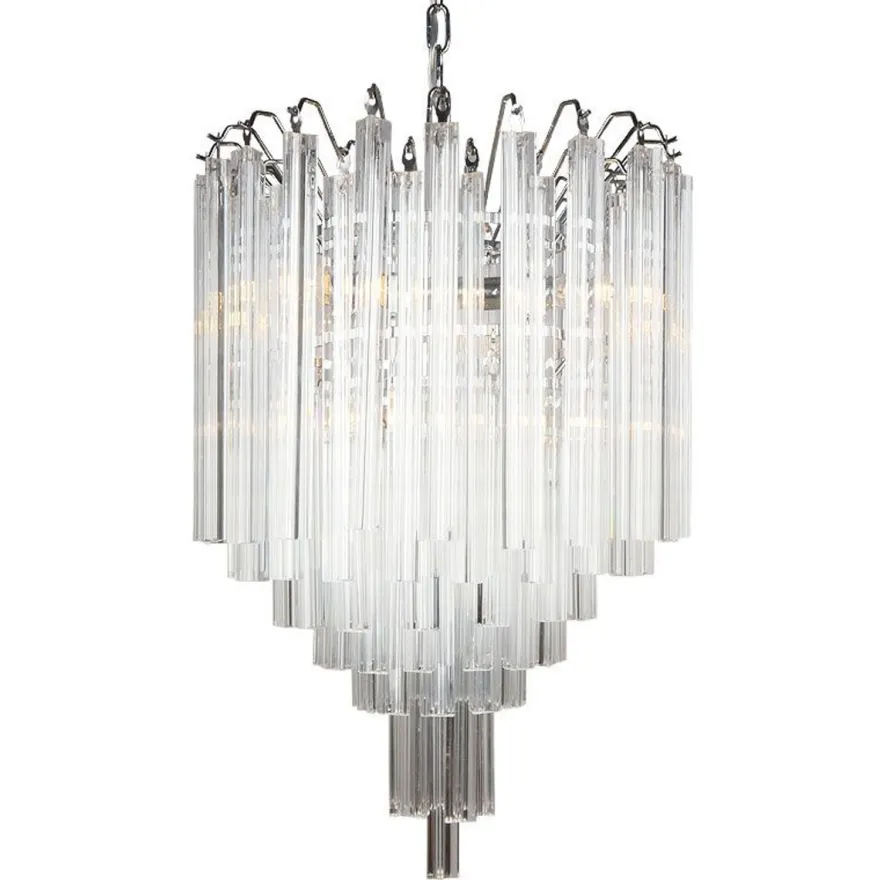 Casa Padrino Luxus Hängeleuchte Silber Ø 55 x H. 58 cm - Kristallglas Pendelleuchte mit gestuften Glasstäben