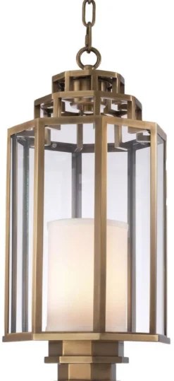 Casa Padrino Luxus Hängeleuchte Antik Messingfarben / Cremefarben Ø 24 x H. 55 cm - Luxus Hotel & Restaurant Laterne - Luxus Kollektion