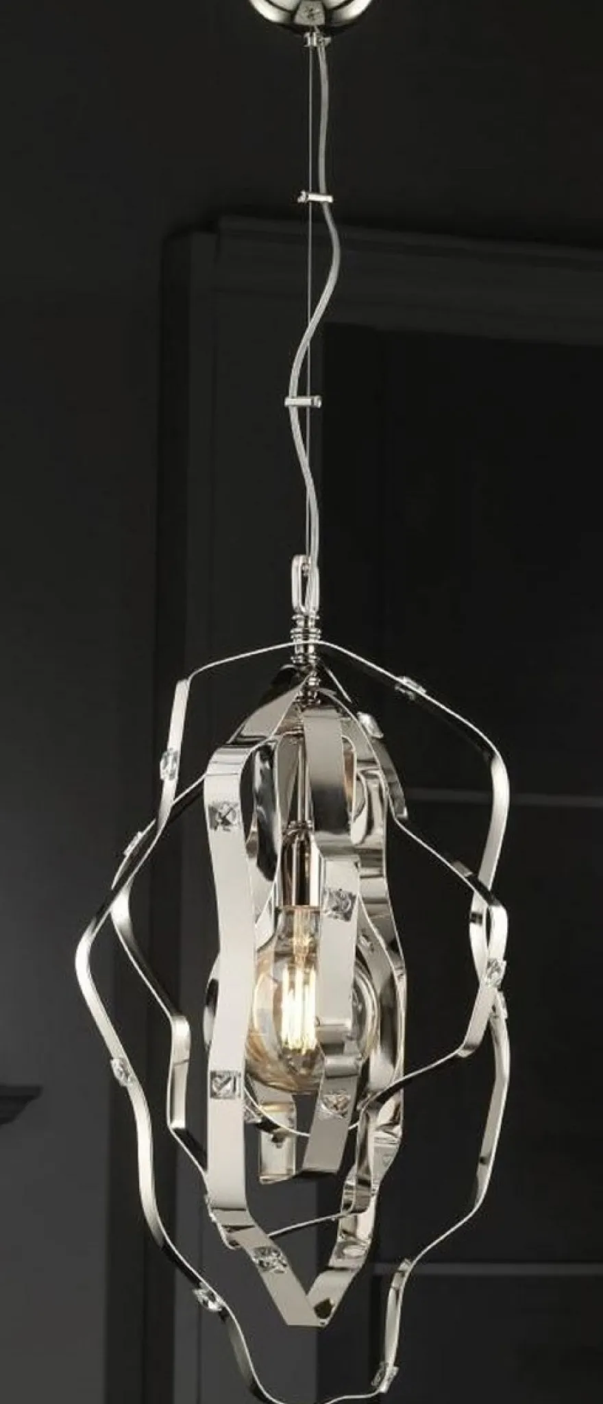 Casa Padrino Luxus Hängeleuchte Silber 34 x 34 x H. 68 cm - Höhenverstellbare Messing Hängelampe - Luxus Leuchten - Luxus Qualität