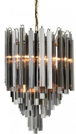 Casa Padrino Luxus Hängeleuchte Eiszapfen Smoke Glas - Art Deco Design Lampe - Ø 42 x H 61,5 cm