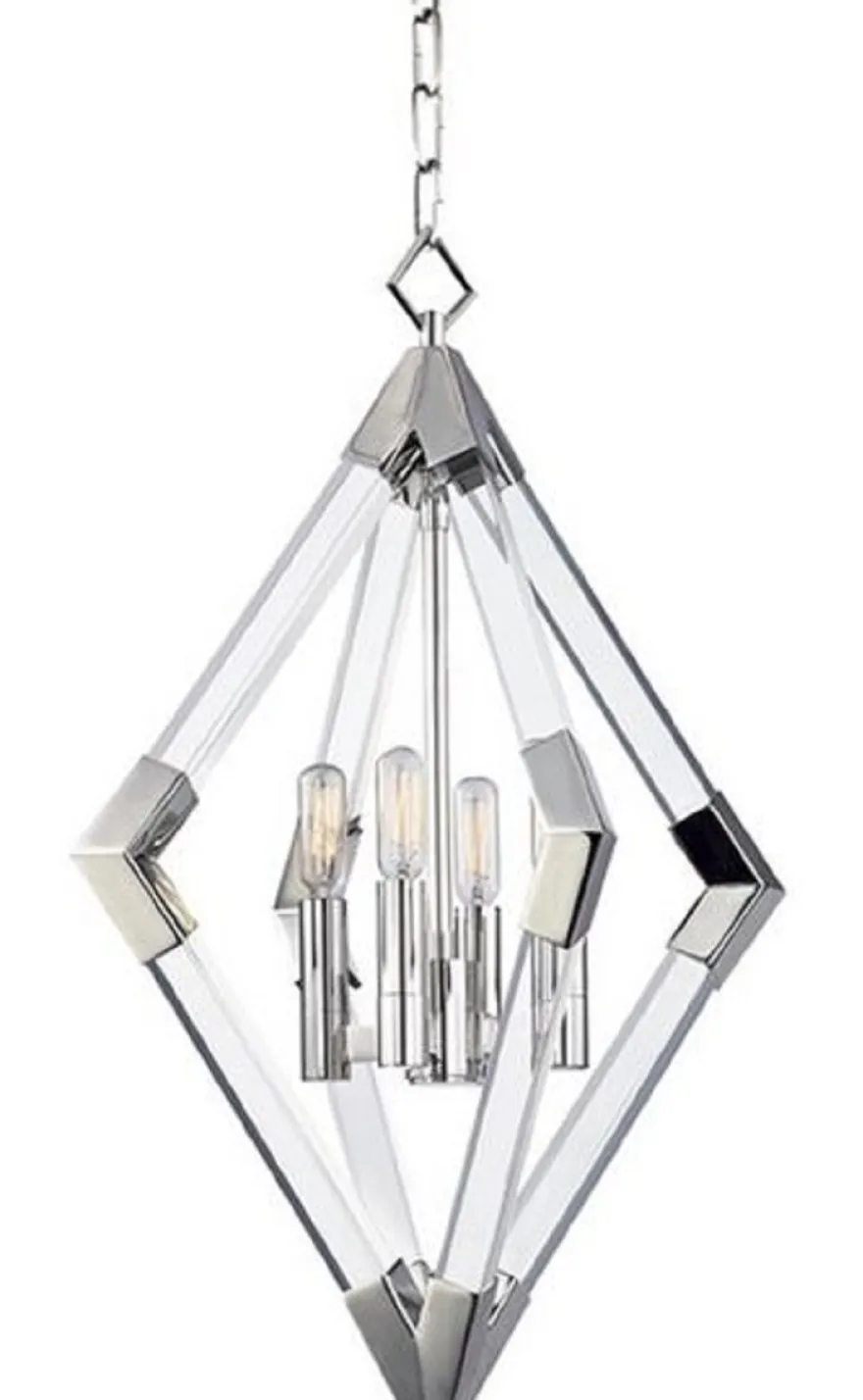 Casa Padrino Luxus Hängeleuchte Silber 43,8 x 43,8 x H. 61 cm - Pendelleuchte mit Acryl-Diamantrahmen und Metallakzenten