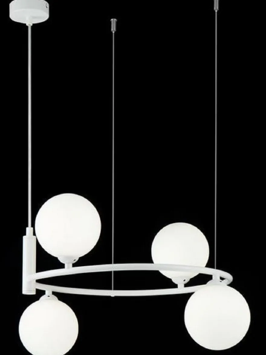 Casa Padrino Luxus Hängeleuchte Weiß / Weiß Ø 39 x H. 28 cm - Moderne höhenverstellbare Metall Hängelampe mit runden Glas Lampenschirmen