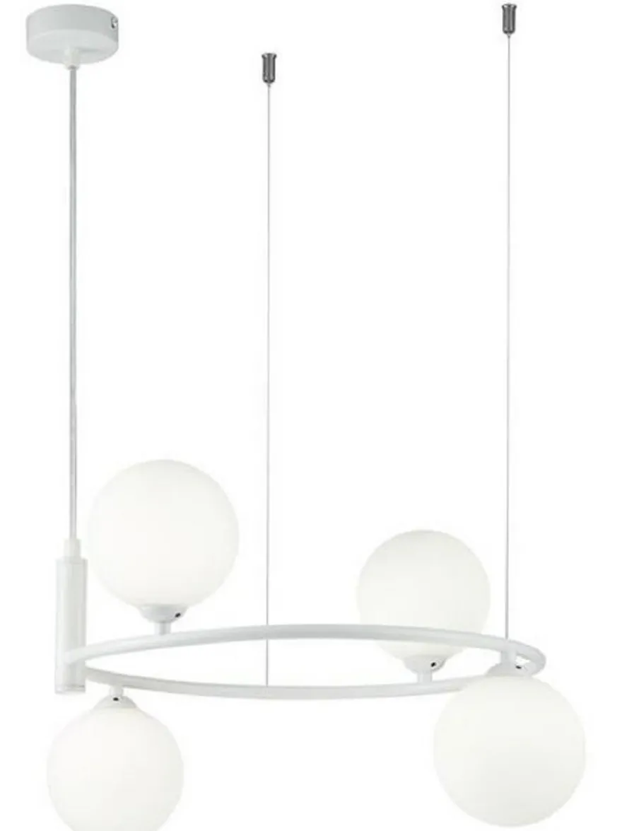 Casa Padrino Luxus Hängeleuchte Weiß / Weiß Ø 39 x H. 28 cm - Moderne höhenverstellbare Metall Hängelampe mit runden Glas Lampenschirmen
