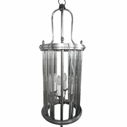Casa Padrino Luxus Hängeleuchte Laterne aus Messing vernickelt im Vintage Stil - 33 x 33 cm x H 88 cm