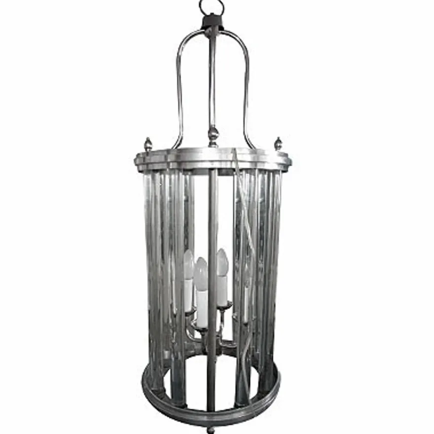 Casa Padrino Luxus Hängeleuchte Laterne aus Messing vernickelt im Vintage Stil - 33 x 33 cm x H 88 cm