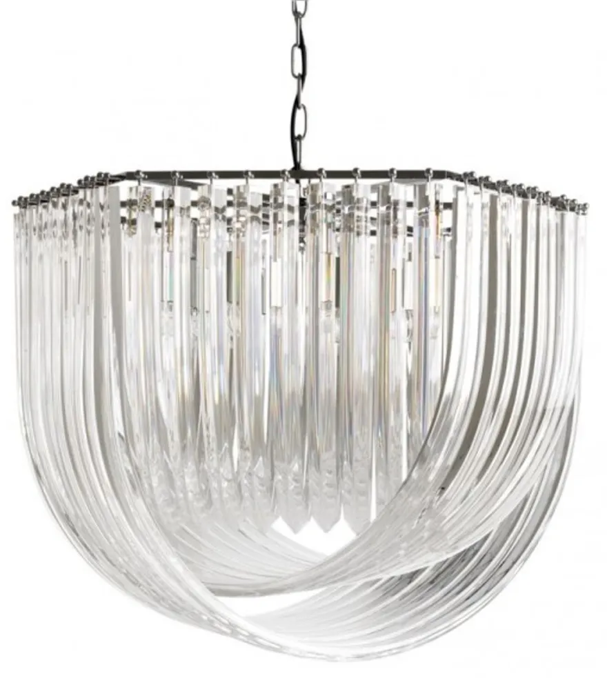 Casa Padrino Luxus Hängeleuchte – Exklusive Pendelleuchte in Nickel mit Acryl – Ø 65 / 75 cm – Höhe 55 cm