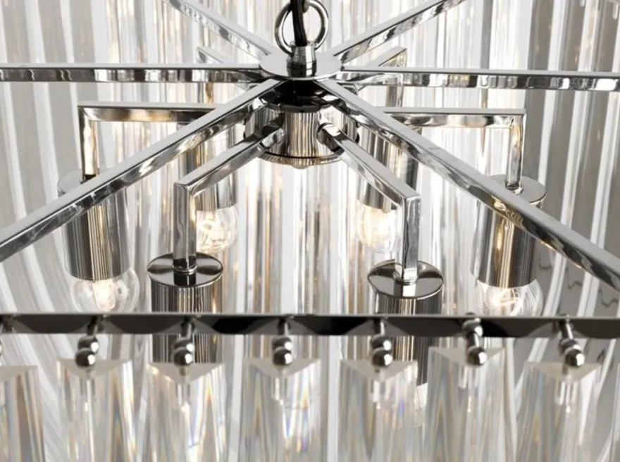 Casa Padrino Luxus Hängeleuchte – Exklusive Pendelleuchte in Nickel mit Acryl – Ø 65 / 75 cm – Höhe 55 cm
