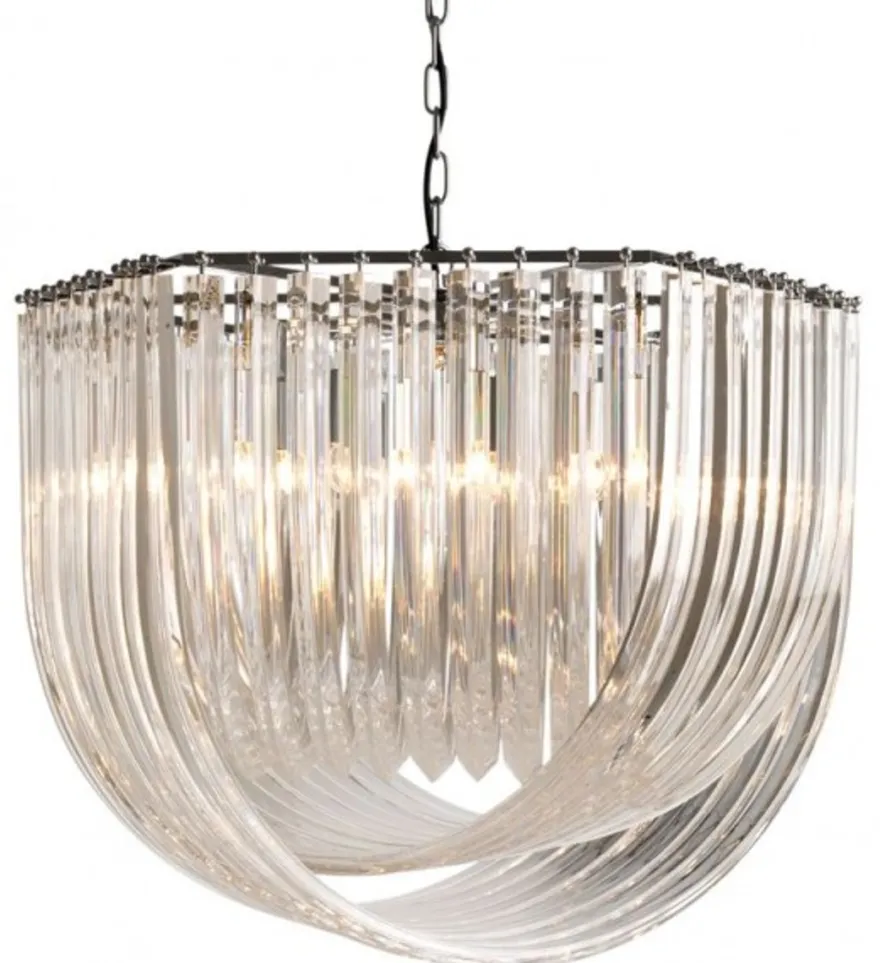 Casa Padrino Luxus Hängeleuchte – Exklusive Pendelleuchte in Nickel mit Acryl – Ø 65 / 75 cm – Höhe 55 cm