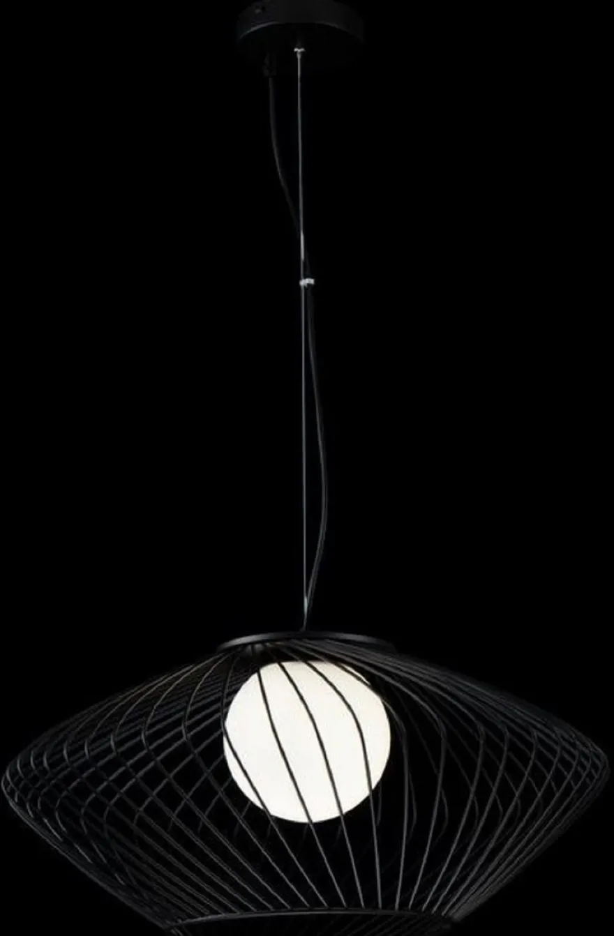 Casa Padrino Luxus Hängeleuchte Schwarz / Weiß Ø 52 x H. 24 cm - Höhenverstellbare Metall Pendelleuchte mit Glas Lampenschirm