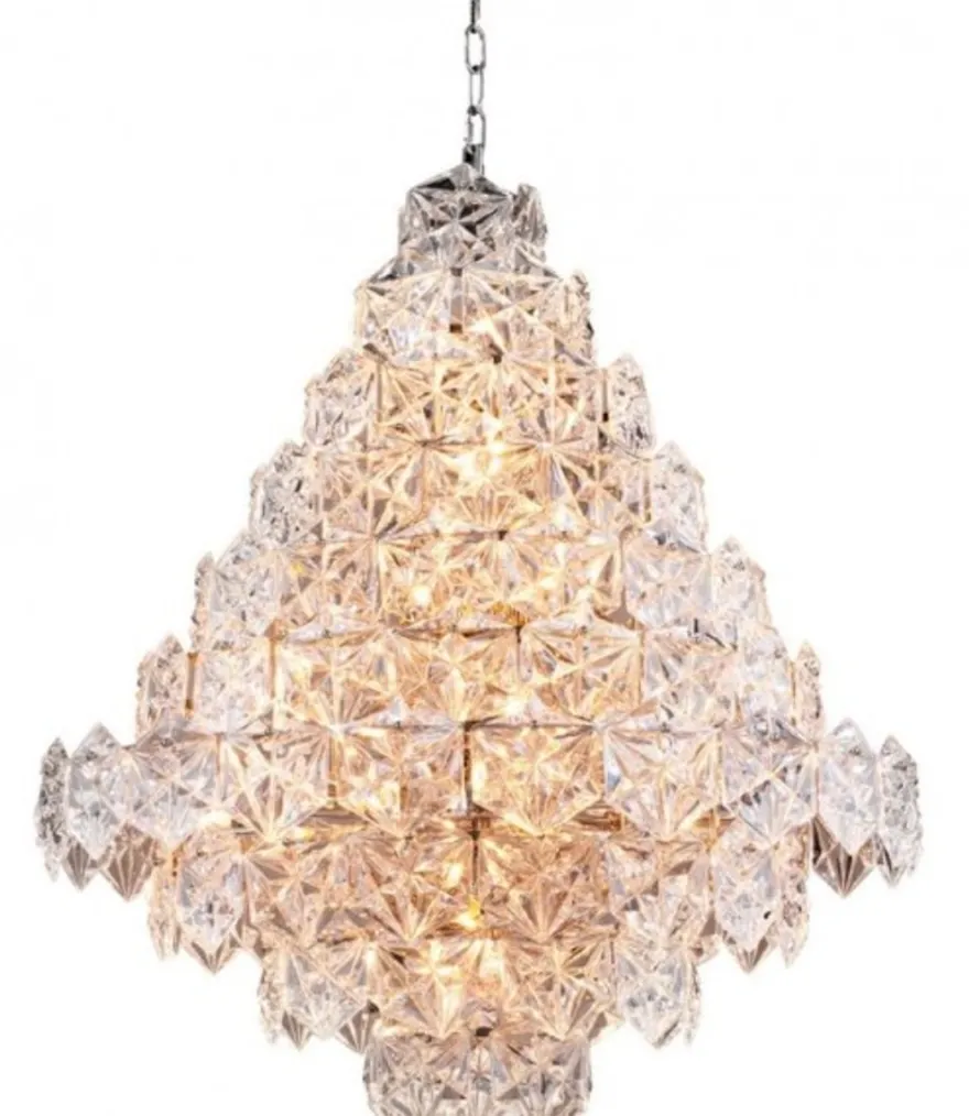 Casa Padrino Luxus Hängeleuchte im Barock Stil, Nickel, Durchmesser 80 cm, Höhe 95 cm