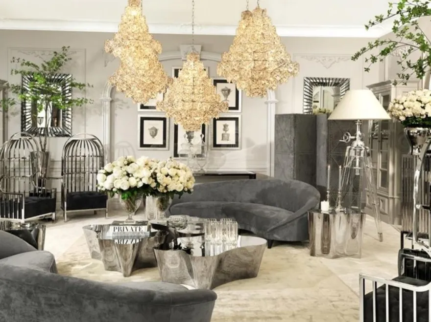 Casa Padrino Luxus Hängeleuchte im Barock Stil, Nickel, Durchmesser 80 cm, Höhe 95 cm
