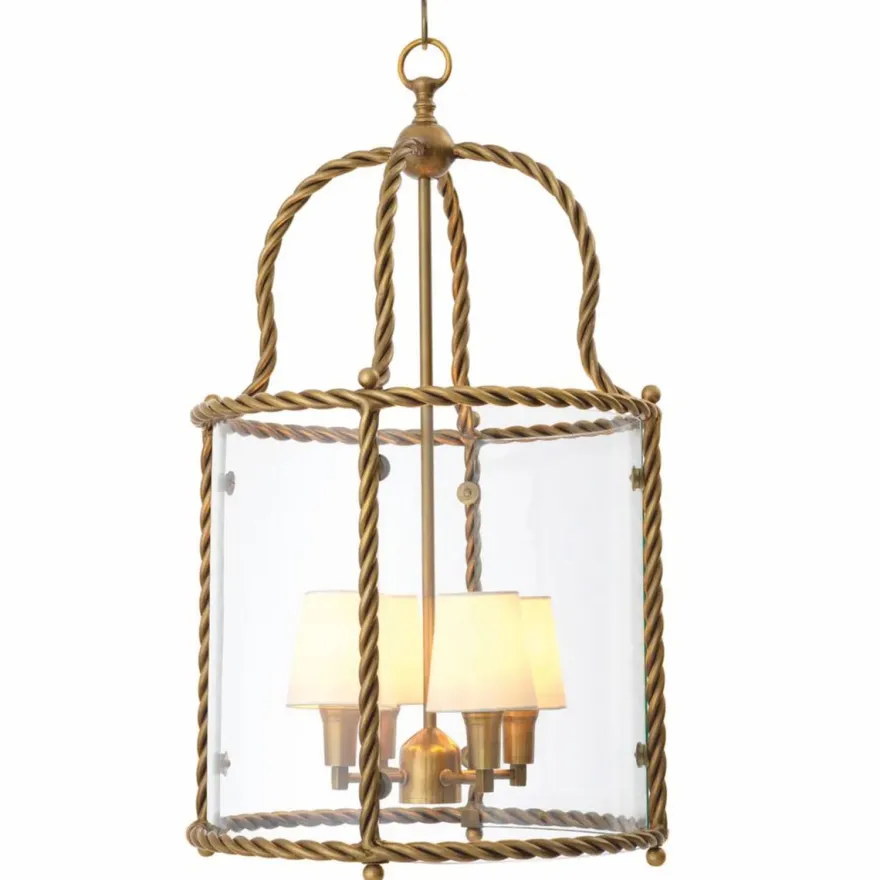 Casa Padrino Luxus Hängeleuchte Vintage Messing / Weiß H. 72,5 cm - Luxus Qualität