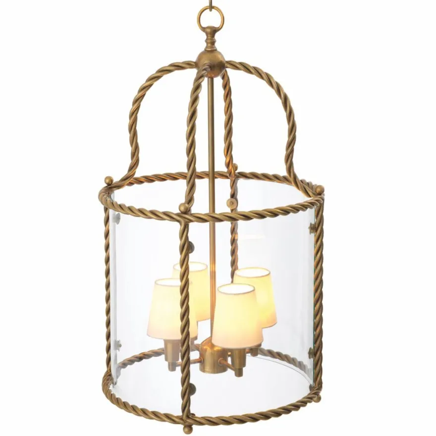 Casa Padrino Luxus Hängeleuchte Vintage Messing / Weiß H. 72,5 cm - Luxus Qualität