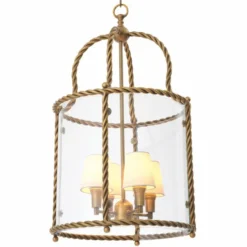 Casa Padrino Luxus Hängeleuchte Vintage Messing / Weiß H. 72,5 cm - Luxus Qualität