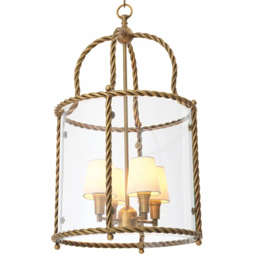 Casa Padrino Luxus Hängeleuchte Vintage Messing / Weiß H. 72,5 cm - Luxus Qualität