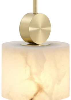 Casa Padrino Luxus Hängeleuchte Messingfarben / Alabaster Ø 20 x H. 24 cm - Elegante Hängelampe mit rundem Alabaster Lampenschirm
