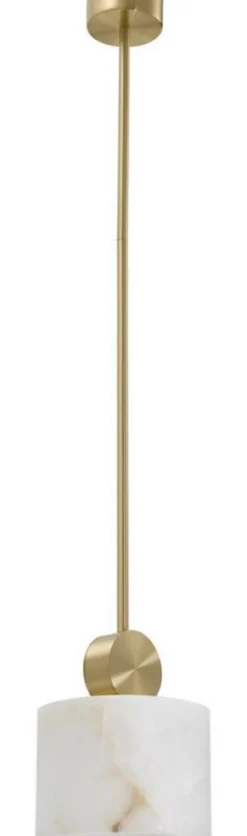 Casa Padrino Luxus Hängeleuchte Messingfarben / Alabaster Ø 20 x H. 24 cm - Elegante Hängelampe mit rundem Alabaster Lampenschirm