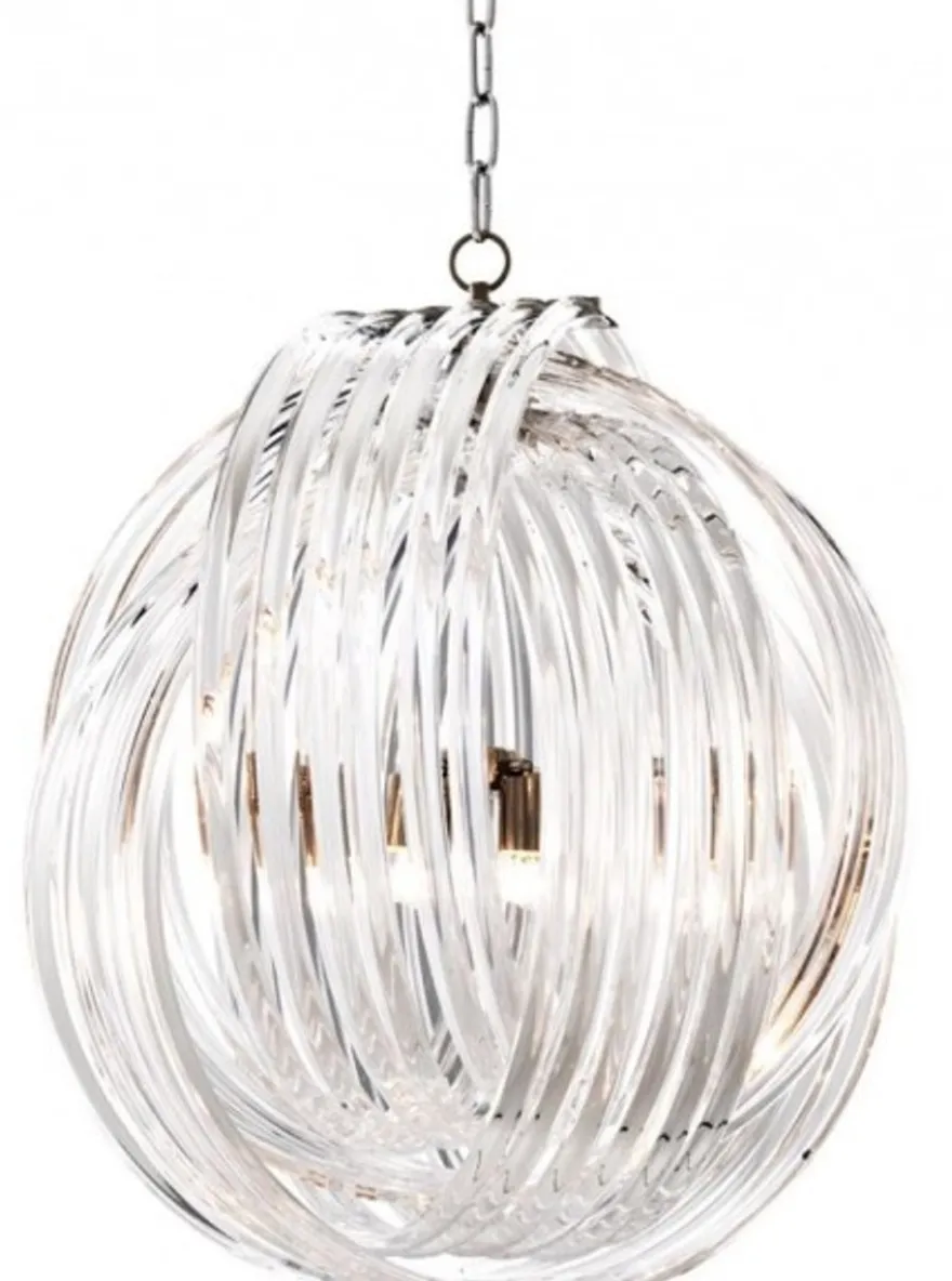 Casa Padrino Luxus Hängeleuchte, edle Pendelleuchte aus Metall und Acryl in Nickel, Durchmesser 70 cm, Höhe 80,5 cm
