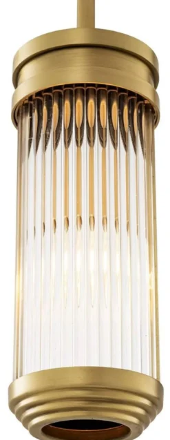 Casa Padrino Luxus Hängeleuchte Antik Messing Ø 12 x H. 30,5 cm - Hängelampe mit rundem Glas Lampenschirm - Wohnzimmer Hängeleuchte - Luxus Leuchten - Luxus Qualität