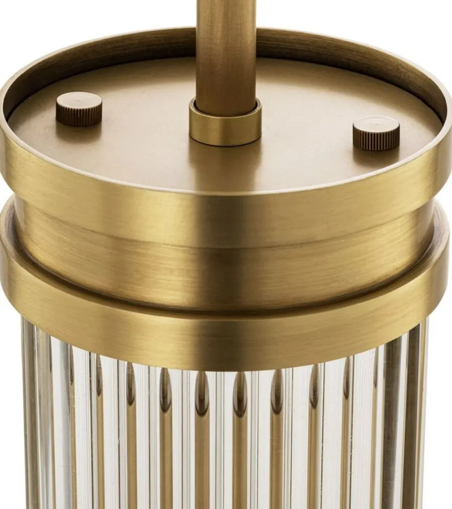 Casa Padrino Luxus Hängeleuchte Antik Messing Ø 12 x H. 30,5 cm - Hängelampe mit rundem Glas Lampenschirm - Wohnzimmer Hängeleuchte - Luxus Leuchten - Luxus Qualität