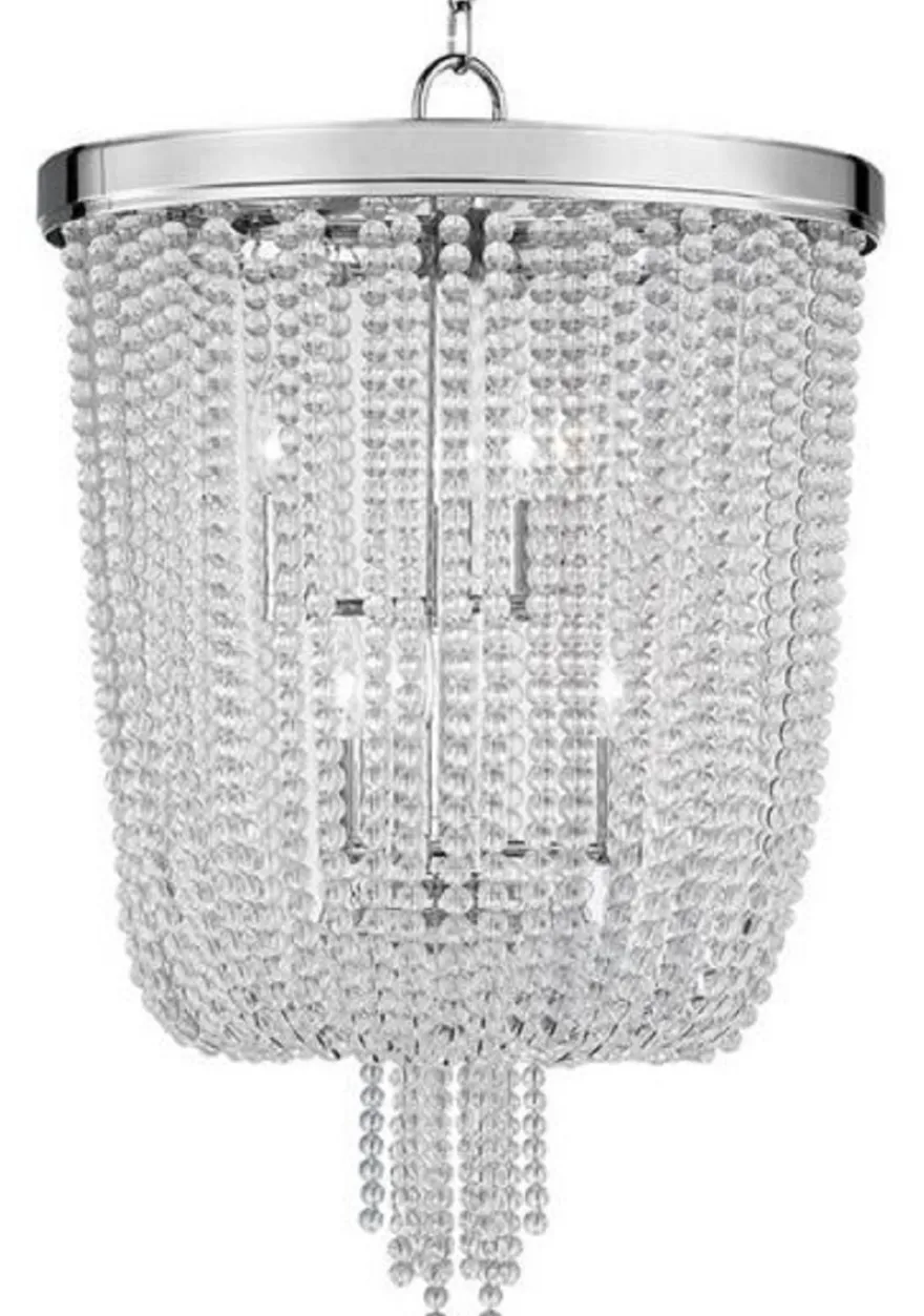 Casa Padrino Luxus Hängeleuchte Silber Ø 46,4 x H. 70,5 cm - Runde Pendelleuchte mit Kristallglas