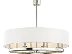 Casa Padrino Luxus Hängeleuchte Silber / Cremefarben Ø 51,4 x H. 29,9 cm - Runde Metall Hängelampe mit Leinenstoff