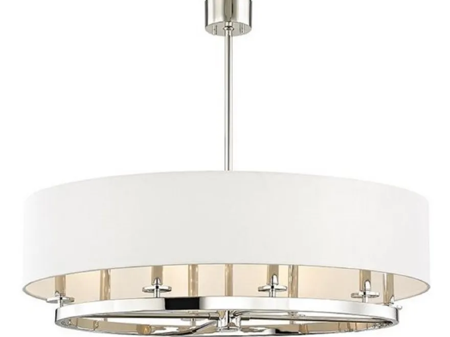 Casa Padrino Luxus Hängeleuchte Silber / Cremefarben Ø 51,4 x H. 29,9 cm - Runde Metall Hängelampe mit Leinenstoff