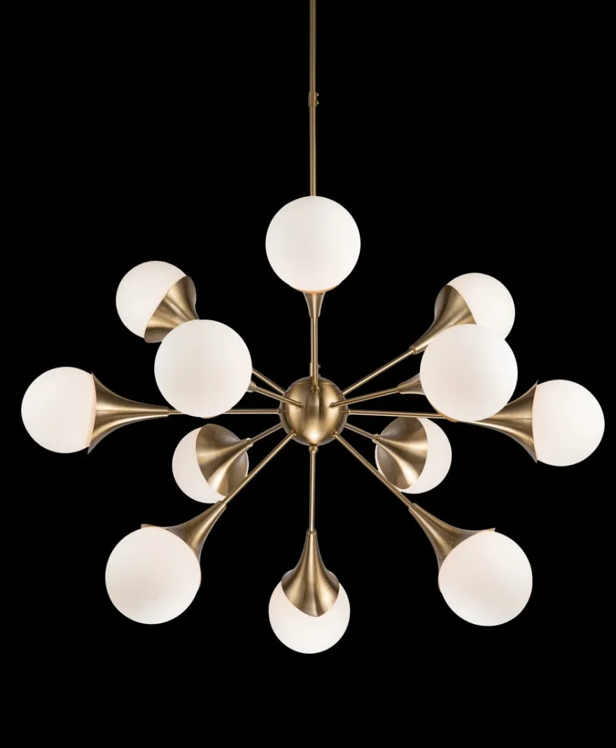 Casa Padrino Luxus Hängeleuchte Messingfarben / Weiß Ø 102 x H. 64 cm - Sputnik Pendelleuchte mit 12 Glaskugeln