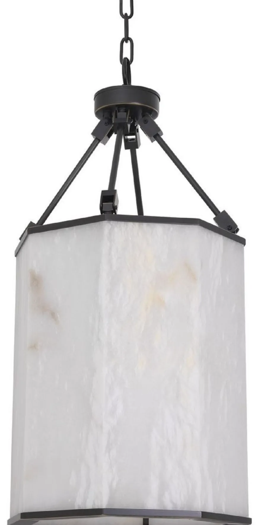 Casa Padrino Luxus Hängeleuchte Bronze / Alabaster 35 x 32,5 x H. 71,5 cm - Edle Metall Deckenlaterne mit Alabaster Lampenschirm - Luxus Qualität