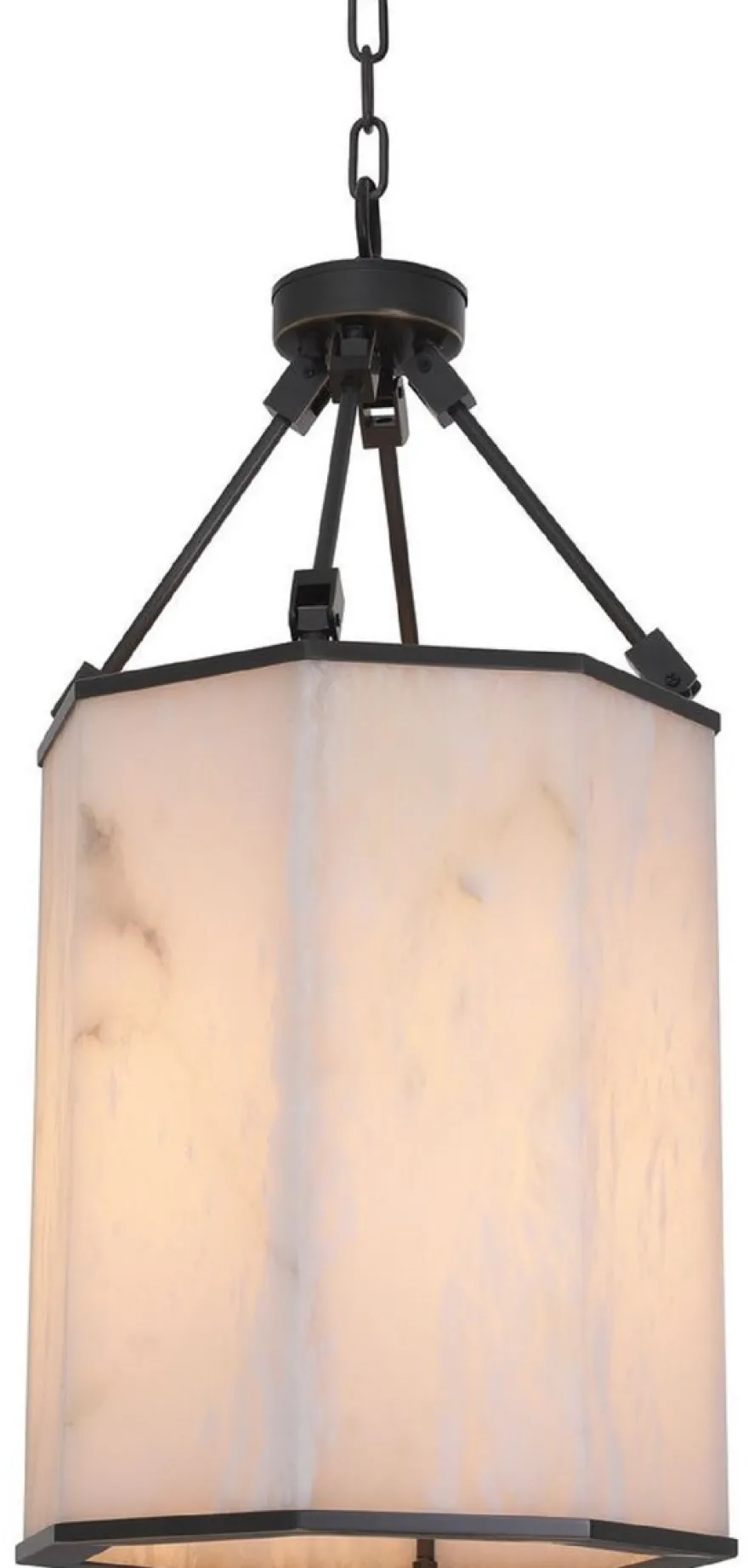 Casa Padrino Luxus Hängeleuchte Bronze / Alabaster 35 x 32,5 x H. 71,5 cm - Edle Metall Deckenlaterne mit Alabaster Lampenschirm - Luxus Qualität