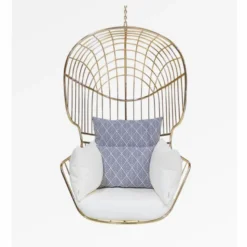 Casa Padrino Luxus Hängesessel Gold / Weiß / Blau H. 120 cm - Indoor & Outdoor Möbel