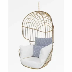 Casa Padrino Luxus Hängesessel Gold / Weiß / Blau H. 120 cm - Indoor & Outdoor Möbel