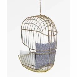Casa Padrino Luxus Hängesessel Gold / Weiß / Blau H. 120 cm - Indoor & Outdoor Möbel