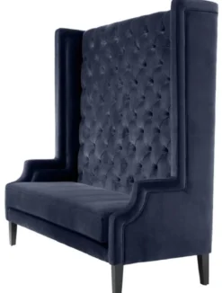 Casa Padrino Luxus Hochlehnsofa Mitternachtsblau / Schwarz 160 x 68 x H. 160 cm - Luxus Chesterfield Samtsofa