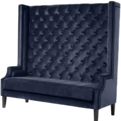 Casa Padrino Luxus Hochlehnsofa Mitternachtsblau / Schwarz 160 x 68 x H. 160 cm - Luxus Chesterfield Samtsofa