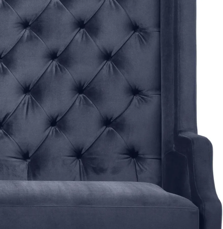 Casa Padrino Luxus Hochlehnsofa Mitternachtsblau / Schwarz 160 x 68 x H. 160 cm - Luxus Chesterfield Samtsofa