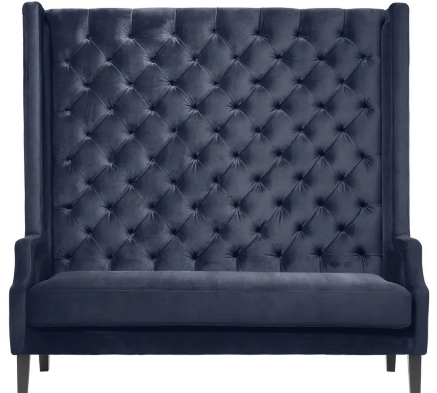 Casa Padrino Luxus Hochlehnsofa Mitternachtsblau / Schwarz 160 x 68 x H. 160 cm - Luxus Chesterfield Samtsofa