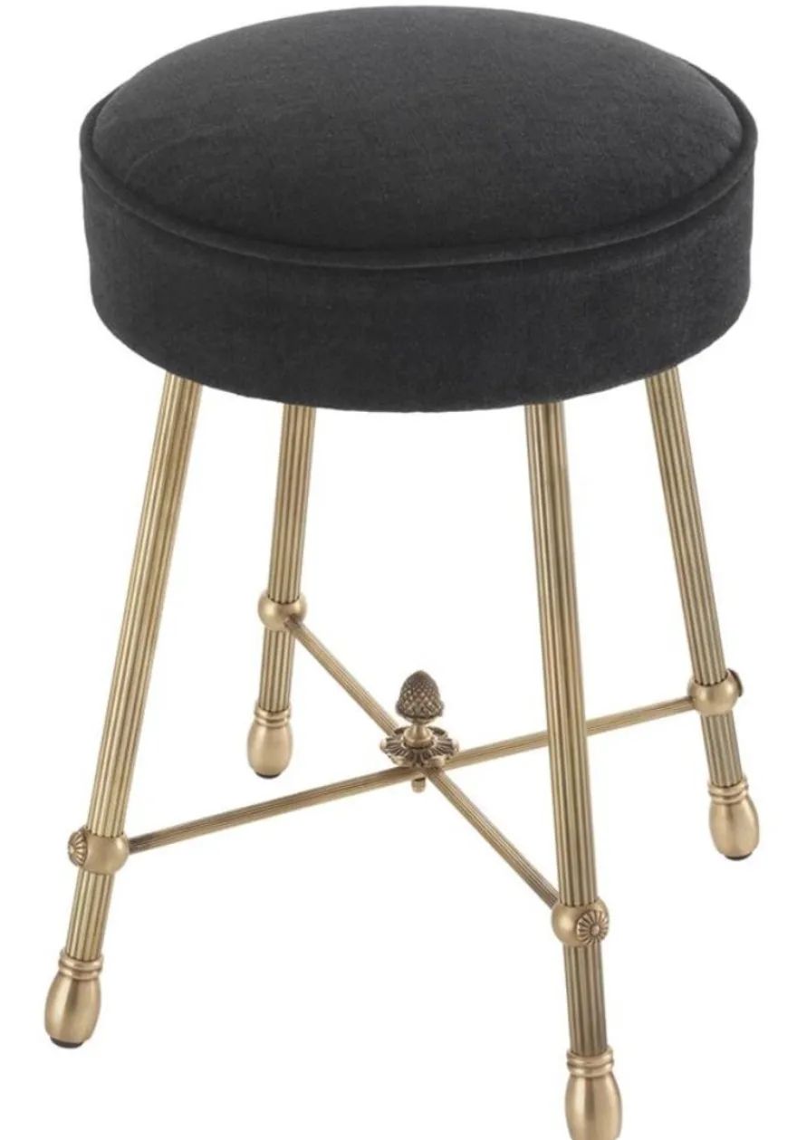 Casa Padrino Luxus Hocker Antik Messing / Schwarz 33,5 x H. 48 cm - Hotel Möbel