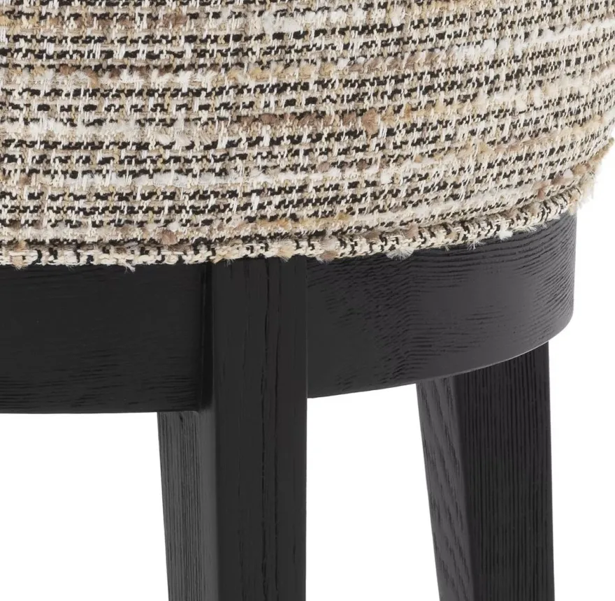 Casa Padrino Luxus Hocker Beige / Schwarz Ø 45,5 x H. 47 cm - Runder Wohnzimmer Sitzhocker - Moderner Rundhocker - Luxus Möbel