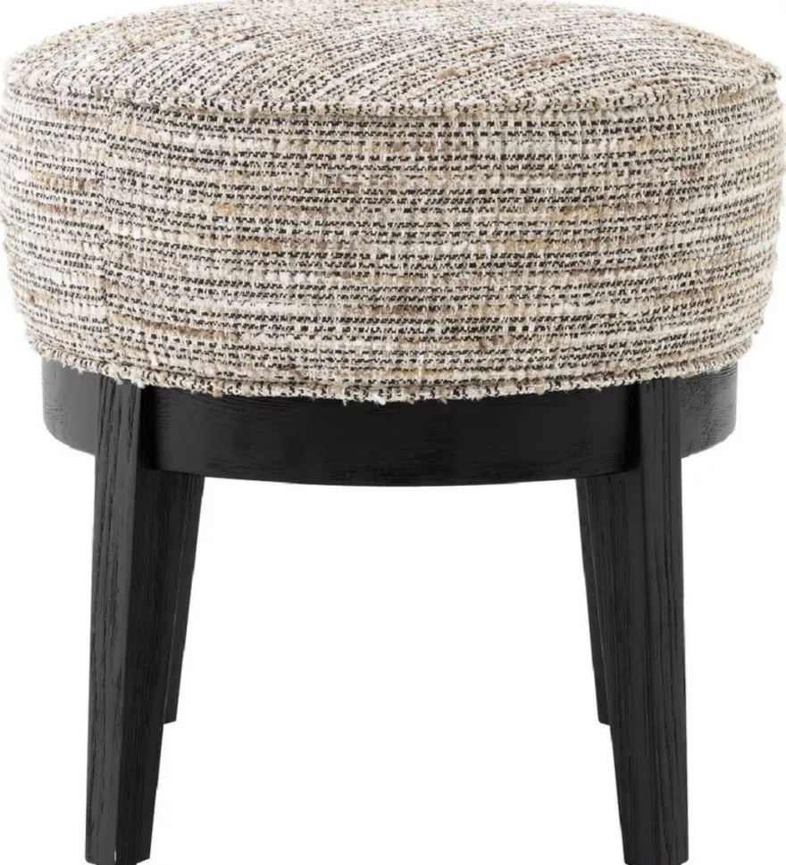 Casa Padrino Luxus Hocker Beige / Schwarz Ø 45,5 x H. 47 cm - Runder Wohnzimmer Sitzhocker - Moderner Rundhocker - Luxus Möbel