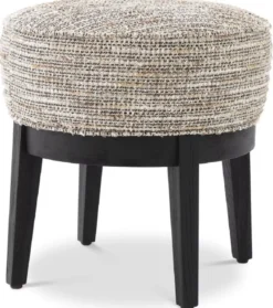 Casa Padrino Luxus Hocker Beige / Schwarz Ø 45,5 x H. 47 cm - Runder Wohnzimmer Sitzhocker - Moderner Rundhocker - Luxus Möbel