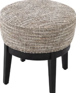 Casa Padrino Luxus Hocker Beige / Schwarz Ø 45,5 x H. 47 cm - Runder Wohnzimmer Sitzhocker - Moderner Rundhocker - Luxus Möbel